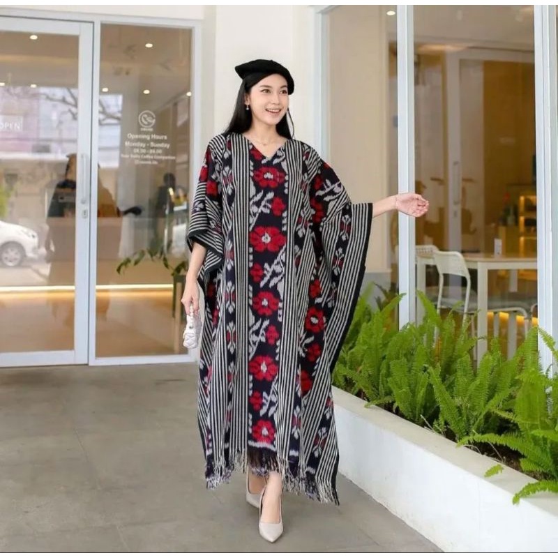 kaftan tenun blangket motif bunga