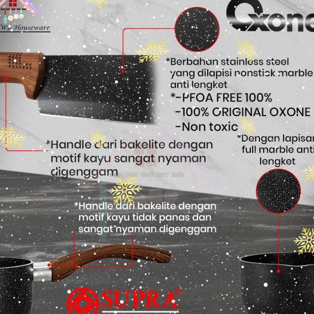 Supra Panci Set 9Pcs Black Marble + Pisau Oxone Ox-605 / Cookware Set