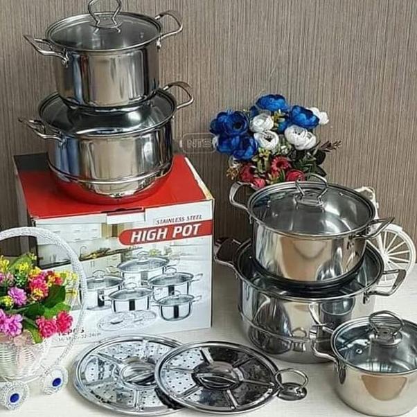 Panci Set High Pot Isi 5 / Panci Set Steamer Tutup Kaca Isi 5 In 1