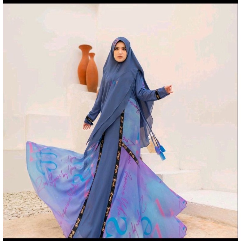Gamis Syari Ceruty Zees motif inner Jersi