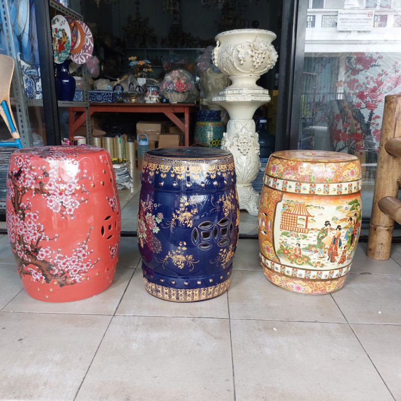 1 pcs tempat duduk/kursi keramik stoll keramik pilih motif/guci duduk keramik