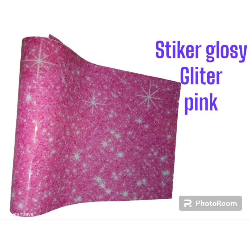 

stiker vinyl glosy gliter pink muda mengkilap