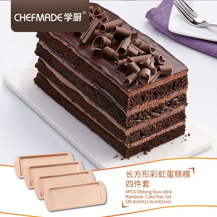 

✅Termurah Chefmade Wk9140 - Oblong Rainbow Cake Pan Set 4Pcs / Loyang Opera Cake Bisa Sameday