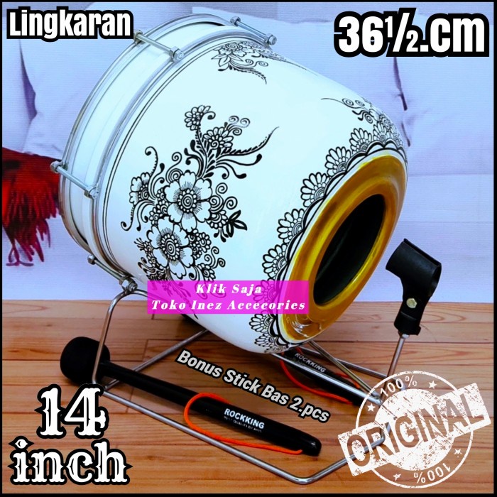 Terlaris Bas Hadroh Marawis 14 Inch Lingkaran 36 Cm Putih Gold Power Beat