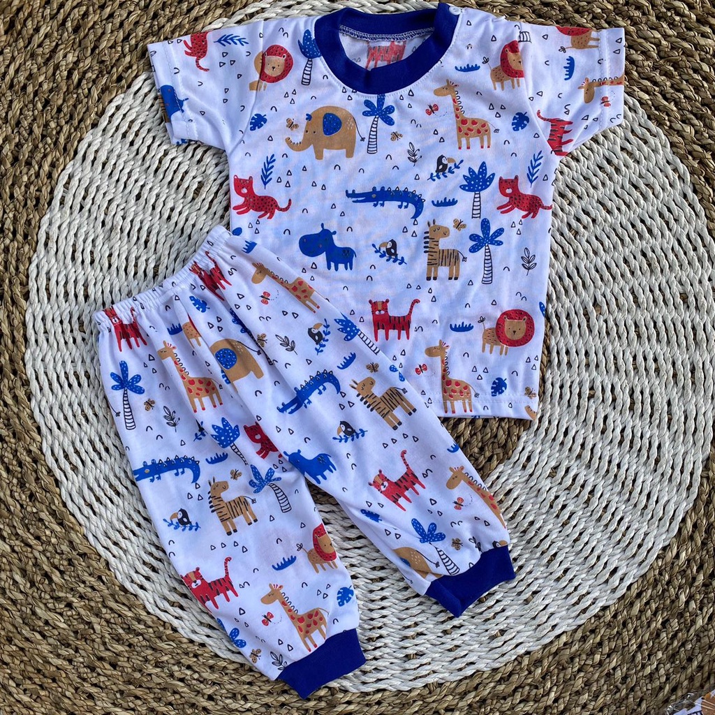 Setelan Baju Bayi Lengan Panjang Kancing Pundak Setelan Piyama Bayi Usia 3-12 Bulan Motif Laki Laki Perempuan Jaya Baby&amp;Kids