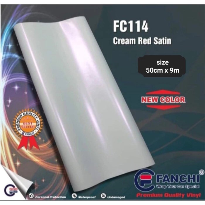 

✨Sale Roll Sticker Fanchi Fc114 Matte Cream Red Pearl Satin 50Cm X 9M Roll Terbatas