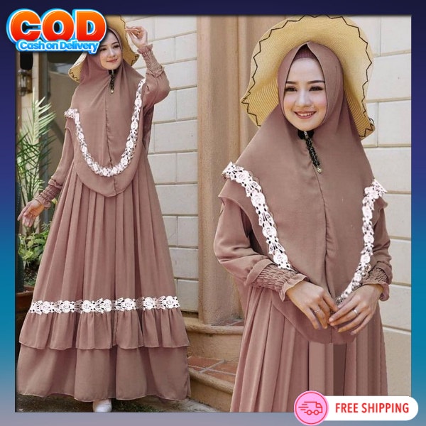 Satu Set Gamis Wanita Terbaru 2024 Gamus Set Polos Remaja Korea Style Bju Drees Gamis 2In1 Branded I