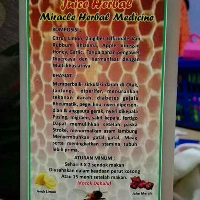 

Ramuan jamu jus bawang putih madu lemon jahe merah cuka apel