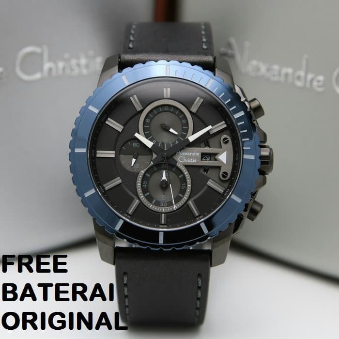 ✅Sale Alexandre Christie Ac 6527 Ac6527 Pria Blue Black Leather Original Diskon
