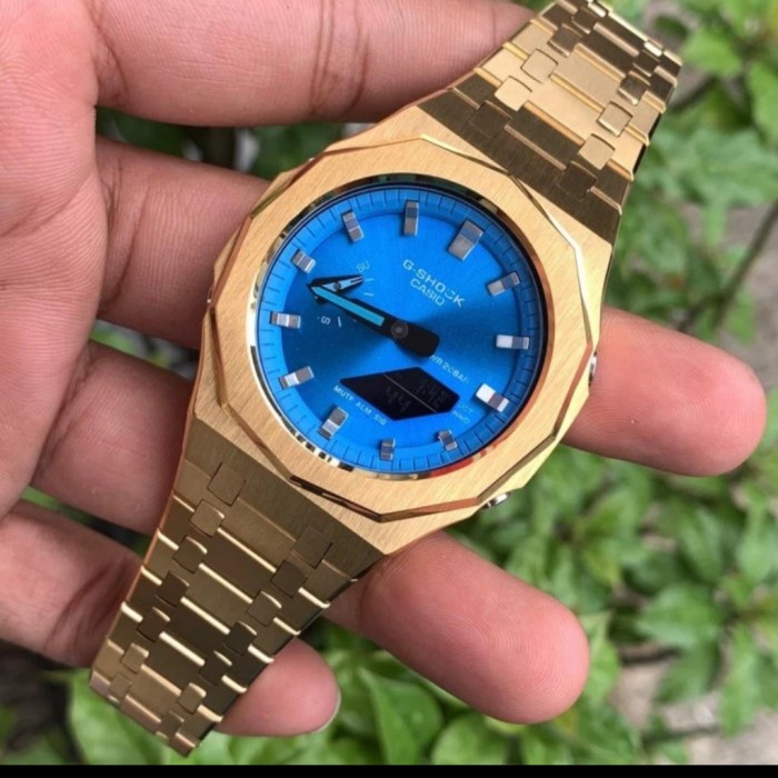 ✅Ori Jam Tangan Pria Casio Gshock Ga2100 Original Blue Gold Steel Gen5 Bisa Sameday