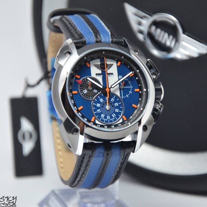 ✅Ori Mini Cooper 02 - Jam Tangan Pria Kulit Original - Black Blue Limited