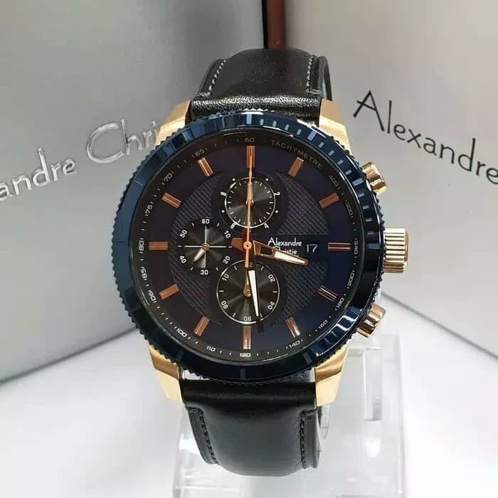 ✅Sale Jam Tangan Alexandre Christie Ac 6501 Blue Rose Leather Black Original Terbatas