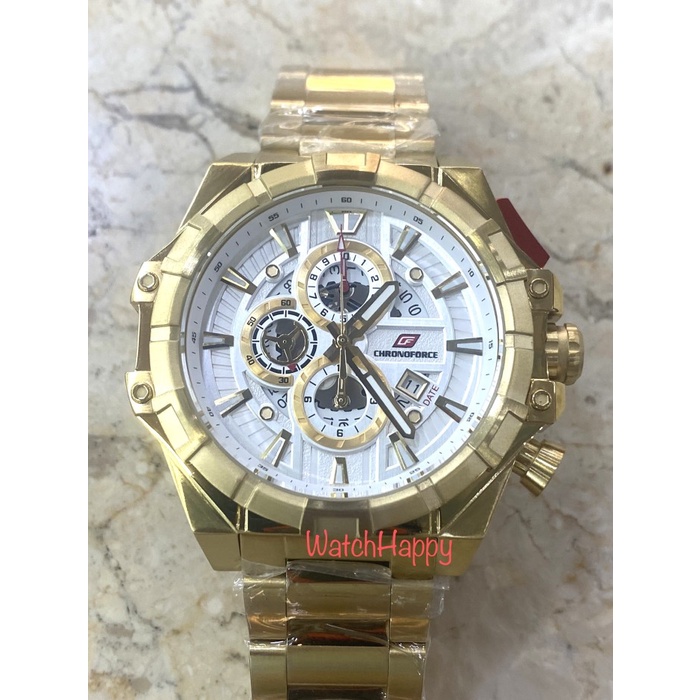 ✅Ori Watchhappy Chronoforce 5342 Cf5342 Cf 5342 Men Gold Dial Silver Chrono Bisa Sameday