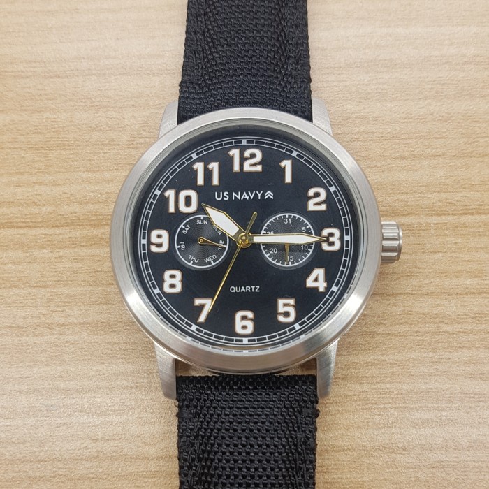 ✅Ori Sale Us Navy 83419Ma Black Dial Black Leather Strap Men'S Watch Diskon