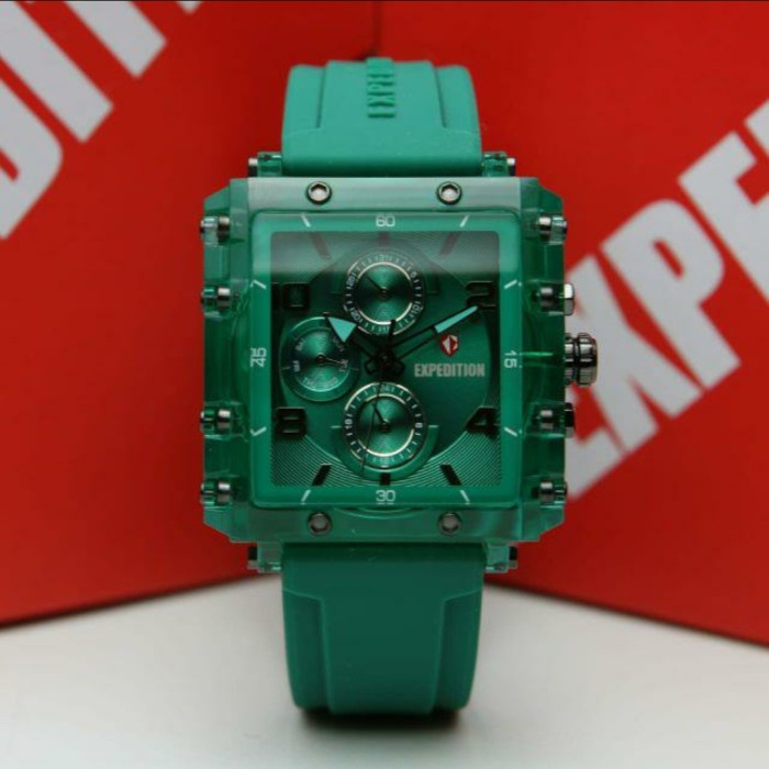 ✅New Jam Tangan Original Wanita Expedition 6808 Crono Rubber Hijau Terbaru