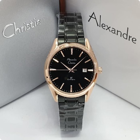 ✅New Jam Tangan Wanita Alexandre Chrsitie Ac 8554 Original - Rosegold Black Terbaru