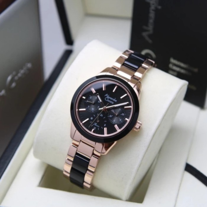 ✅New Jam Tangan Wanita Alexandre Christie Ac 2A41 Ac2A41 Black Rosegold Terbaru