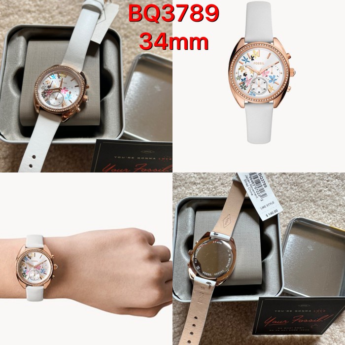 New In Tin Box Jam Fossil BQ3789Vale White Leather Strap
