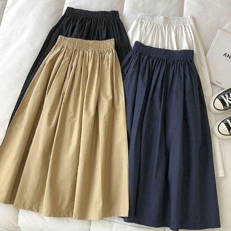 Trend - ROK JACKLYN SKIRT HS KATUN LINEN PINGGANG KARET Rok Wanita  2023 Rok Katun Skirt Panjang 64 