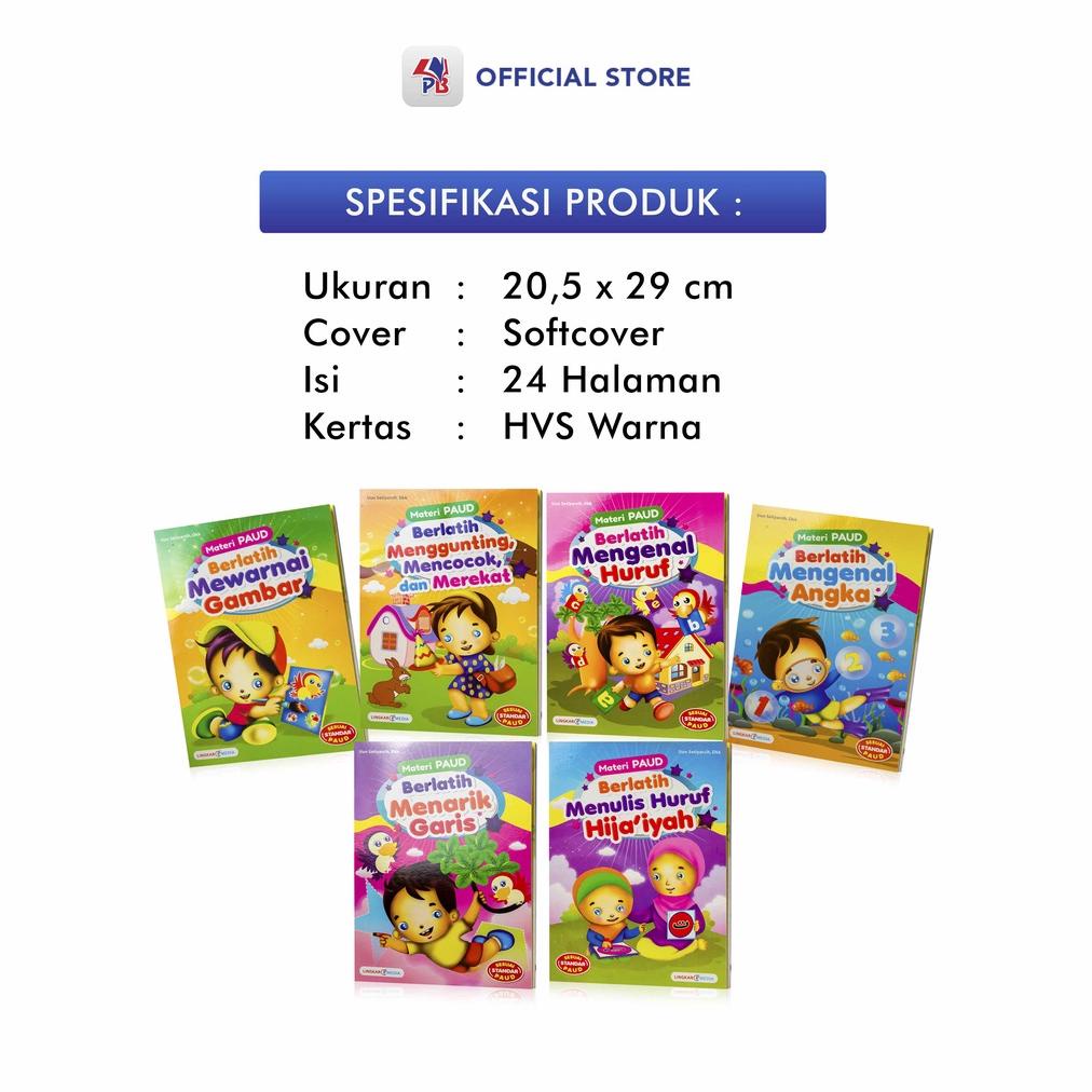 New - Paket Buku Belajar Anak Paud / TK Isi 6 Buku Materi Paud Berlatih Mewarnai Gambar / Mengguntin