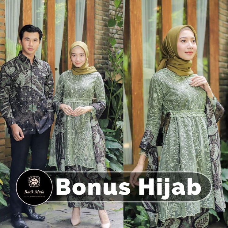 (54U♢➤☀ (ADA JUMBO) Kebaya batik Couple MECA Tunik Army Hijau sage| Kebaya wisuda kebaya hijau Sage 