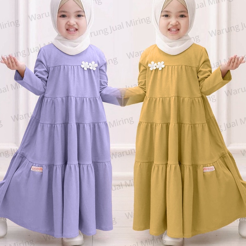 (M13☎> Gamis Anak Princess Warna Pelengkap Model Rempel Susun Bahan Jersey Polos Hitam Biru Dusty Pi