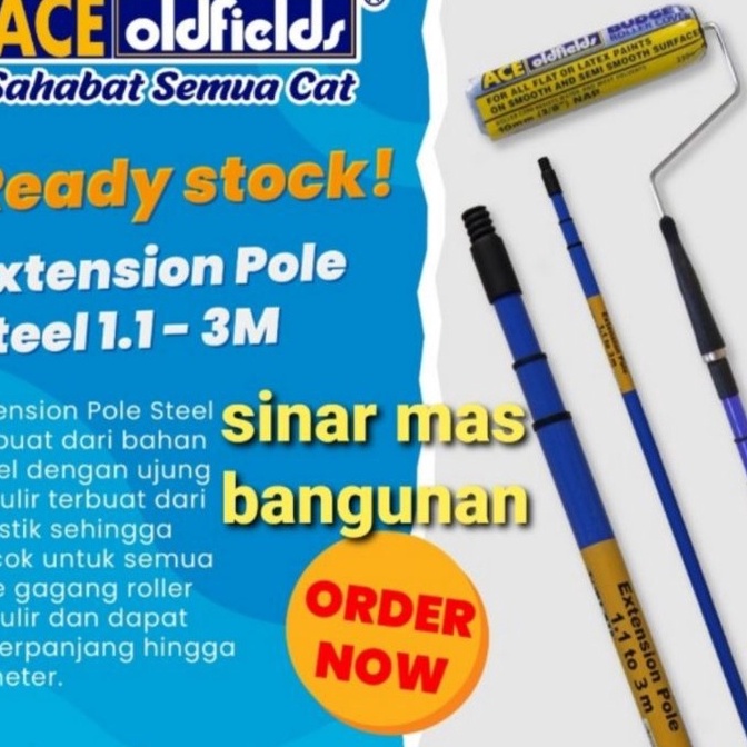 

(I87-✯] Tongkat kuas rol cat 1.1mt-3mt aceoldfields,extension pole steel 3 meter➤!