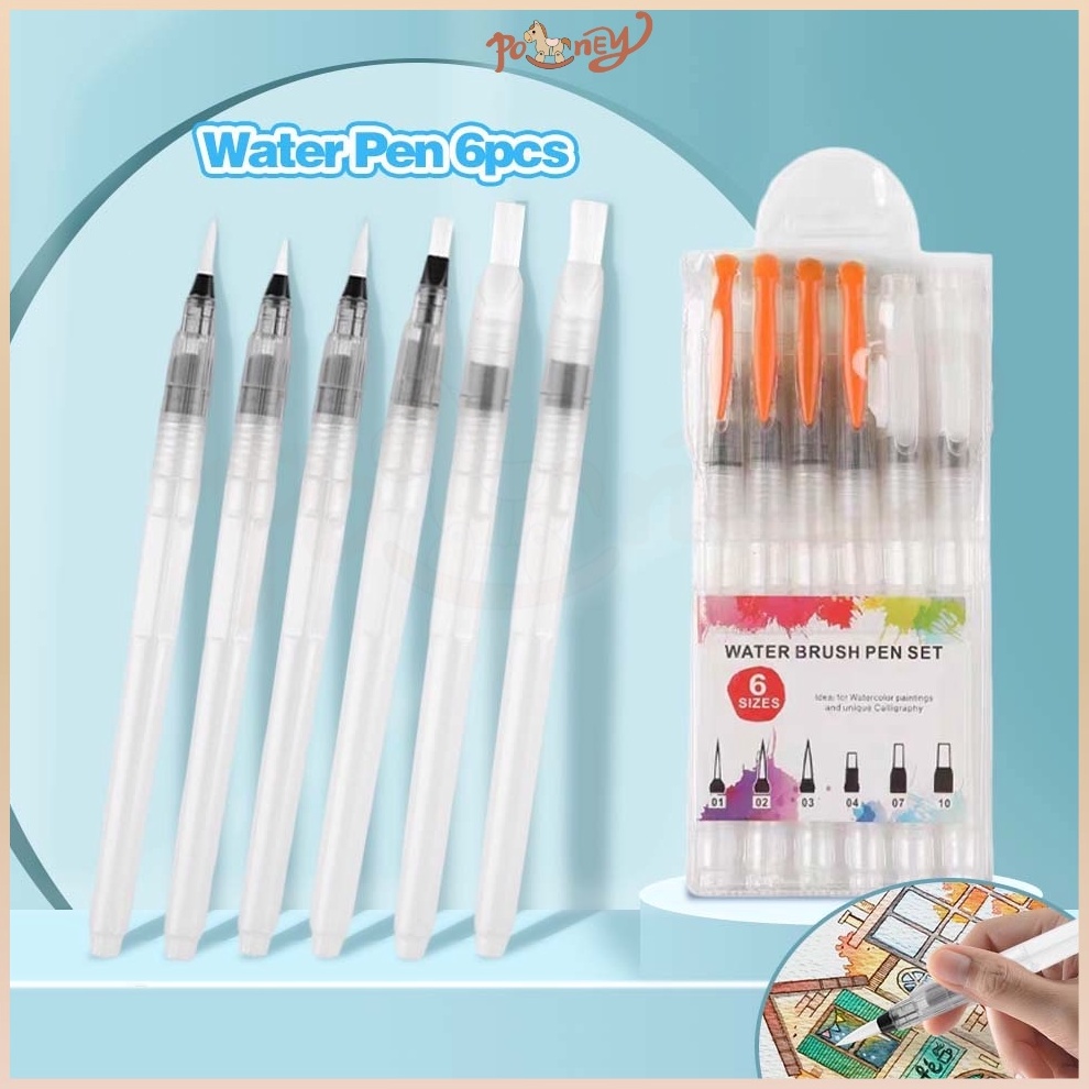 

[ART. W20H] Poney Kuas cat air isi 6pcs Water brush pen Kuas lukis cat air lembut