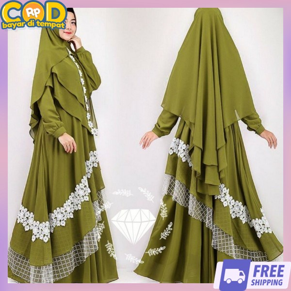 Gamid Kerudung Syar'I Bsju Games Pesta Kondangan Dres Korea Style 2In1 Branded Ibu Ibu 1 Set Gamis S