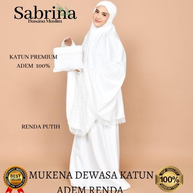 Mukena Dewasa/Remaja Putih Renda premium Katun Adem
