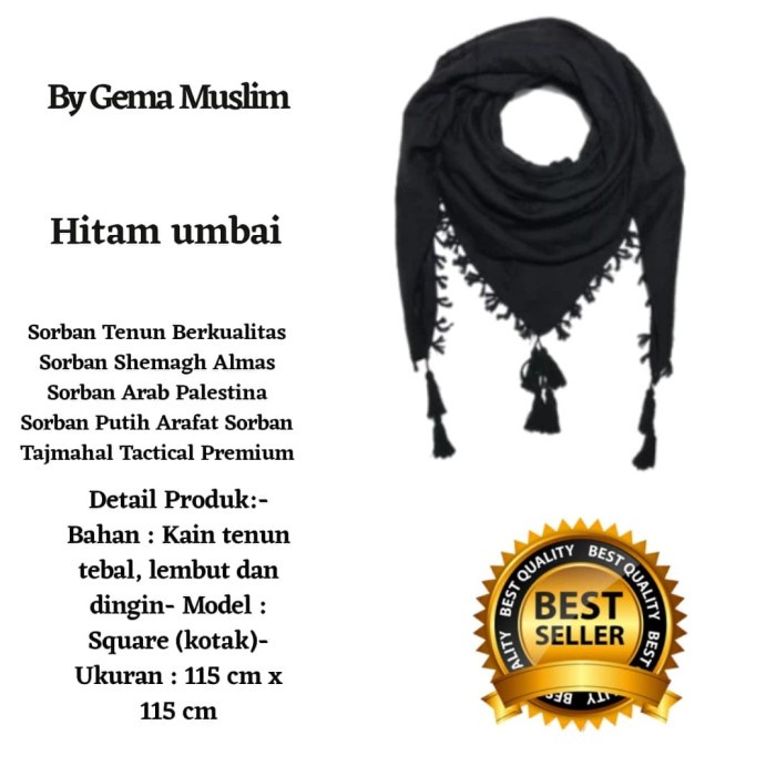 Sorban sorban hitam polos rumbai(Q0G1) BISA COD Sorban Panjang 2 Meter Sorban Muslim Sorban Haji Sor