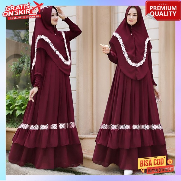 Setelan Gamis Dan Kerudung Baju Lebaran Stlan Cewek Gamid Kerudung Syar'I Bsju Games 2In1 Branded Ib