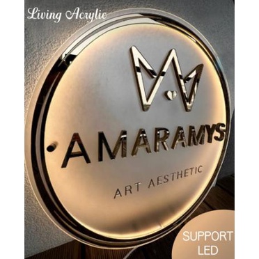 Papan Nama Toko Akrilik Gold LED Diameter 55cm