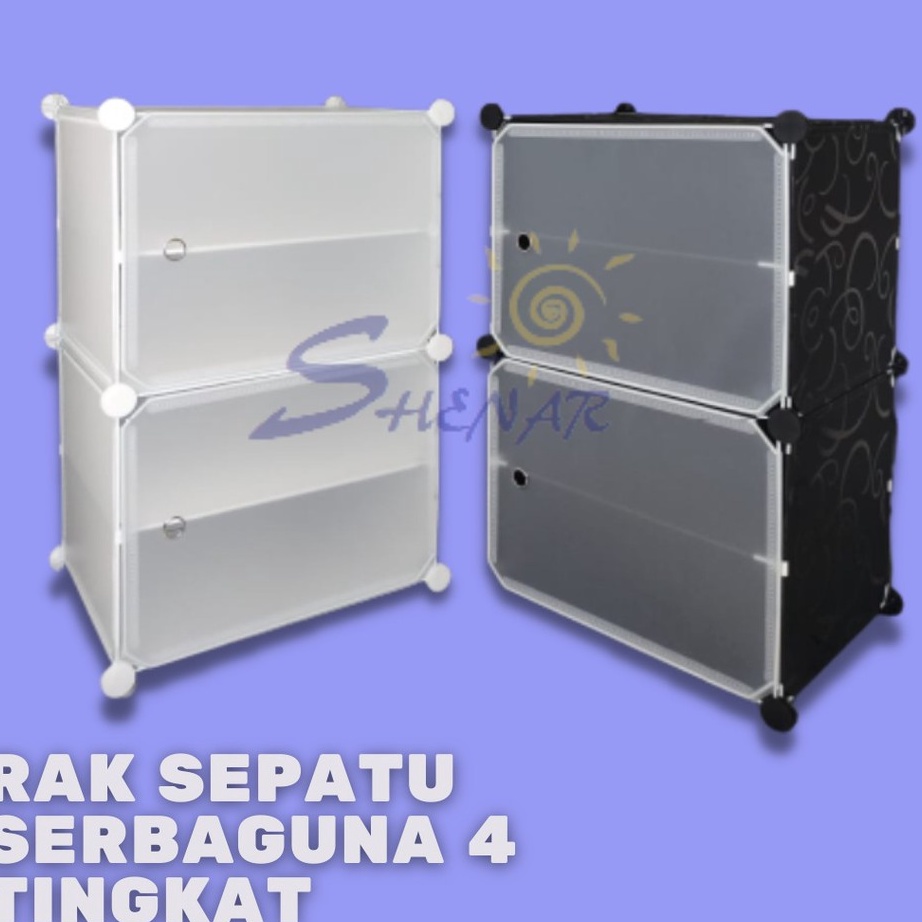 QMCC7385 【Penjualan Terbaik】COD Rak Sepatu Portable 2 Kolom 4 Kotak Sendal Tebal Tertutup Anti Debu 