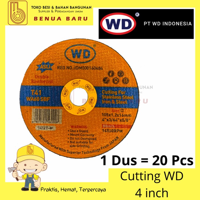 WD CUTTING DISC 4" 1 DUS /GERINDA POTONG 4 INCH WD / MATA CUTTING WD 4