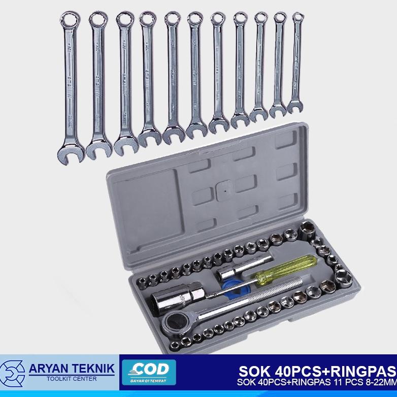 [Bks] Kunci Sok Shok Shock Lengkap 1 Set 40 - Kunci Ring Pas Set 11 Pcs 8 - 22 24 Mm Bisa Cod ( Sock