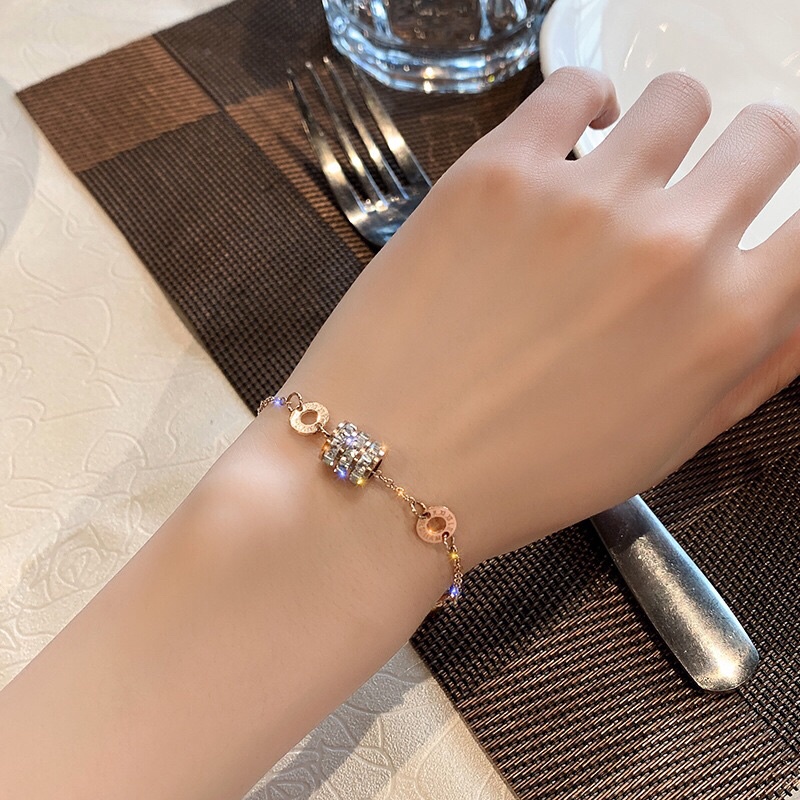 GELANG WANITA TITANIUM LAPIS EMAS 18K model Rantai Permata Modern rose gold
