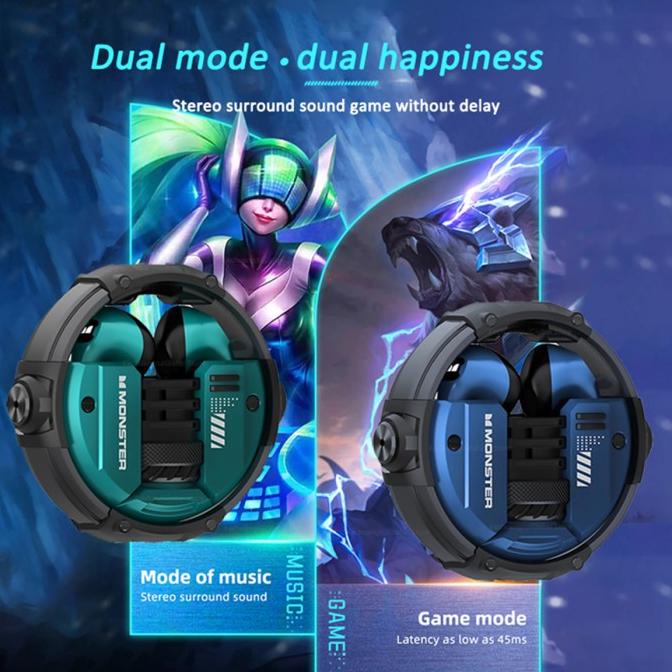 Monster Xkt10 Wireless Bluetooth Earphone Headset Earbuds Tws Gaming