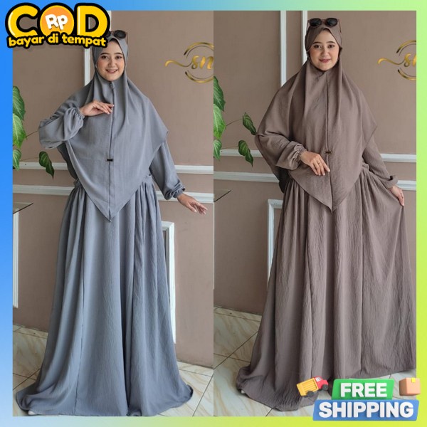 Setelan Gamis Dan Kerudung Baju Lebaran Stlan Cewek Gamid Kerudung Syar'I Bsju Games 2In1 Branded Ib