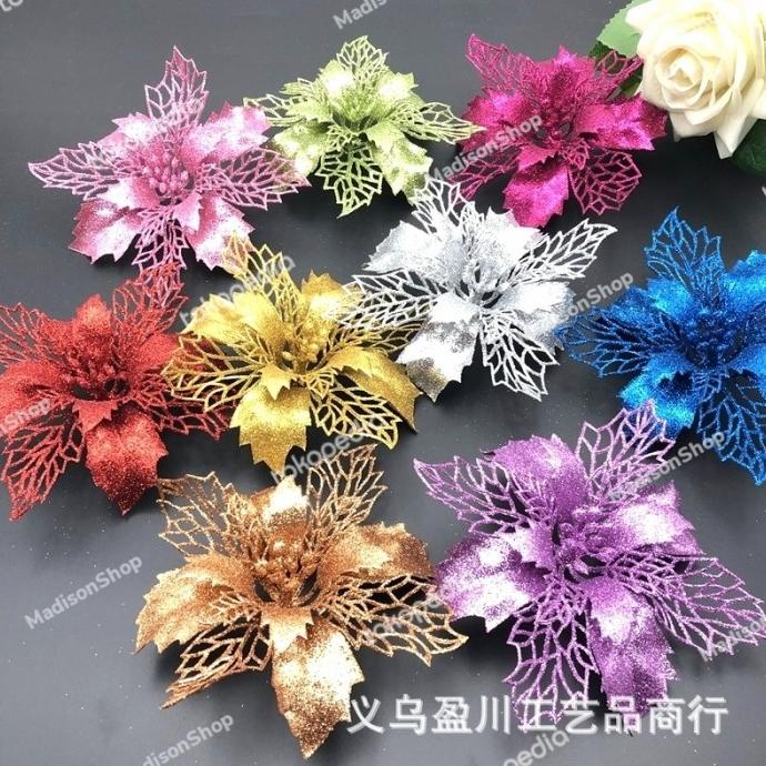 

Ready Bunga Natal 17 Cm Dekorasi Parcel Natal Bunga Kado Bunga Rosegold Emas Stok Terbatas