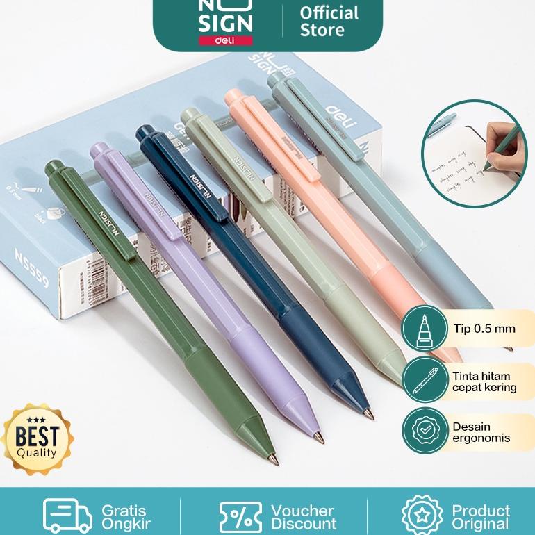 

Deli Nusign Gel Pen / Pulpen Gel Cetek 0.5mm Tinta Hitam Warna Pastel NS559