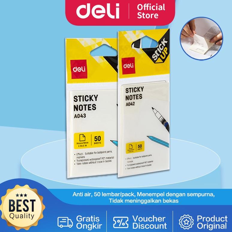

Deli Transparent Sticky Notes / Memo Tempel Transparan 76mm 50 lembar Anti Air EA04X