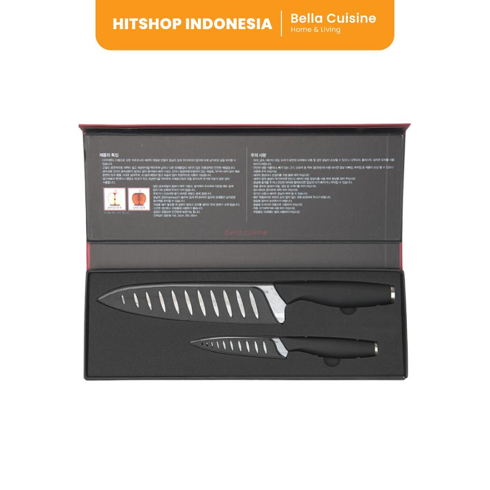 

| [bella cuisine] black ceramic knife set (chef knife 32cm + pairing knife 20cm) / set pisau + cover pisau / hitshop