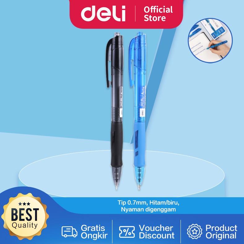 

Deli Retractable Ballpoint Pulpen Cetek Tip 0.7 mm Warna Hitam Biru EQ17-BK EQ17-BL