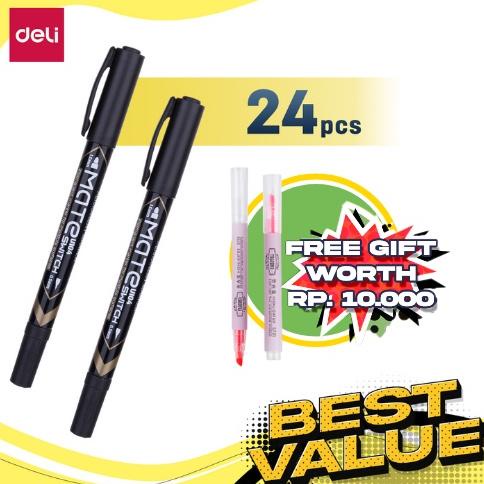 

Deli Paket Kombo ATK Ekonomis 24 pcs Spidol Permanen Tinta Hitam Gratis Highlighter EU10420