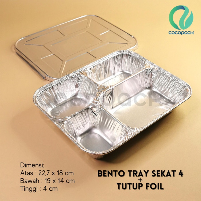 (10 PCS) ALUMINIUM FOIL BENTO TRAY SEKAT 4 + TUTUP FOIL