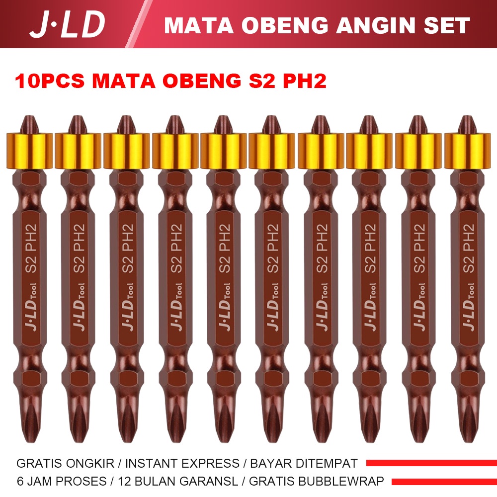 JLD 10pcs Mata Obeng Angin Set 65mm PH2 Double Ended Screwdriver Bits Set 1/4 Inch Hex Shank Hand dr