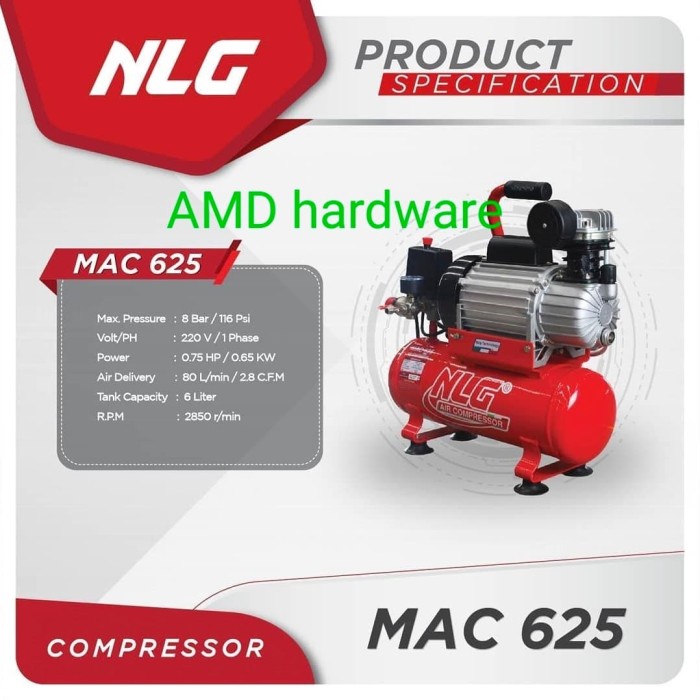Compressor Kompresor Angin Listrik Direct 3/4HP 9L MAC625 NLG Korea