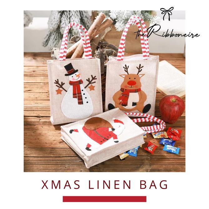 *****] Christmas linen bag/ tas natal/ goodie bag natal/ tote bag natal