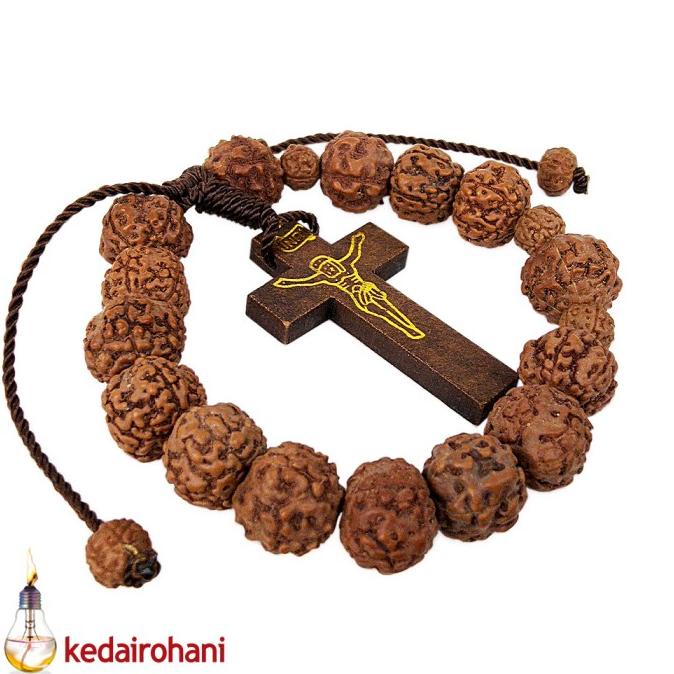 """] Rosario Gelang Genitri Jenitri Rudraksha Besar Tarik Ulur Salib Kayu